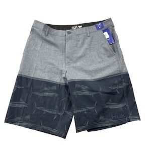 Huk Men's Chino New Slam Blue Heather Sz 32 Hybrid Walkshorts 10.5"